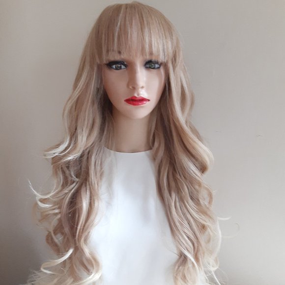 Honey blonde wig  with bangs lace front wig main image 4